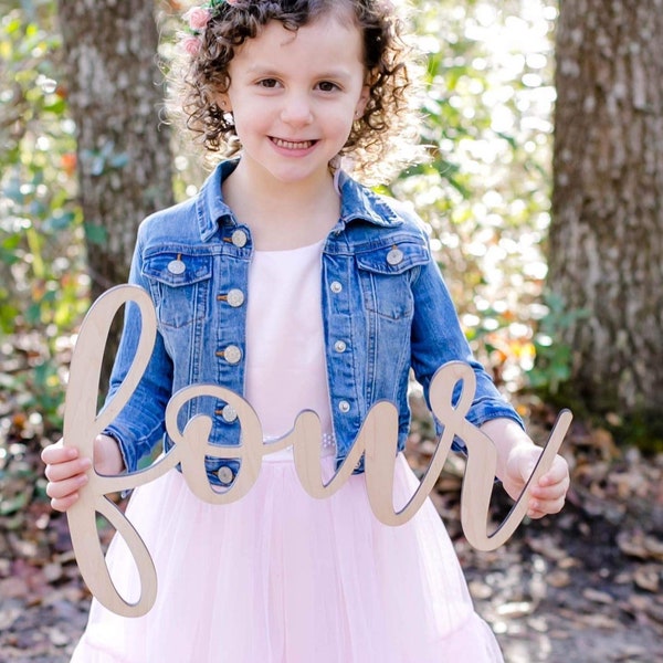 Fourth Birthday Sign - Four Sign - Child Photography Prop - Four Photo Prop - Laser Cut Wood Photo Prop Sign - 4th Birthday -Wooden Number