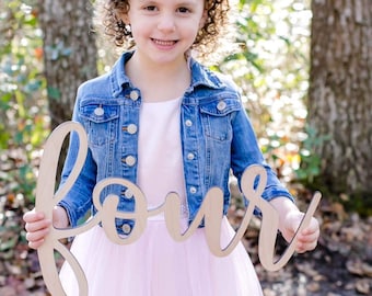 Fourth Birthday Sign - FREE SHIPPING - Four Sign - Child Photography Prop - Four Photo Prop - Laser Cut Wood Photo Prop Sign - 4th Birthday