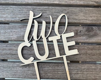 Two Cute Cake Topper - Unfinished Wood, 2nd Birthday Decor