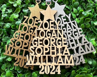 Family Name Christmas Ornament: Laser Cut Birch Plywood, 2025