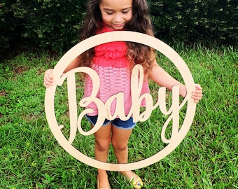 Baby Announcement Sign - Baby Sign - Baby Shower Photography Prop - Baby Photo Prop - Laser Cut Natural Wood Baby Shower Sign - Rustic baby