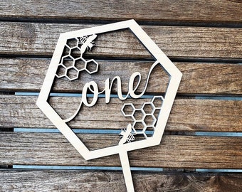 Honeycomb First Birthday Cake Topper - Unfinished Wood