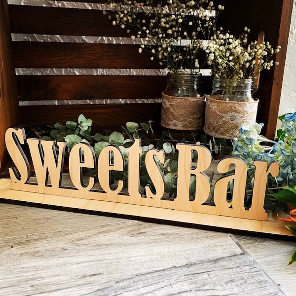 Sweets Bar Sign – Birch Plywood Rustic Wedding Dessert Table Decor