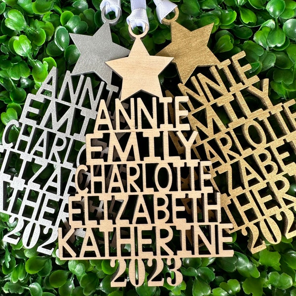 Family Christmas Ornament - Christmas Tree Ornament with Family Names - Christmas Tree Name Ornament - 2024 - Christmas in July Sale