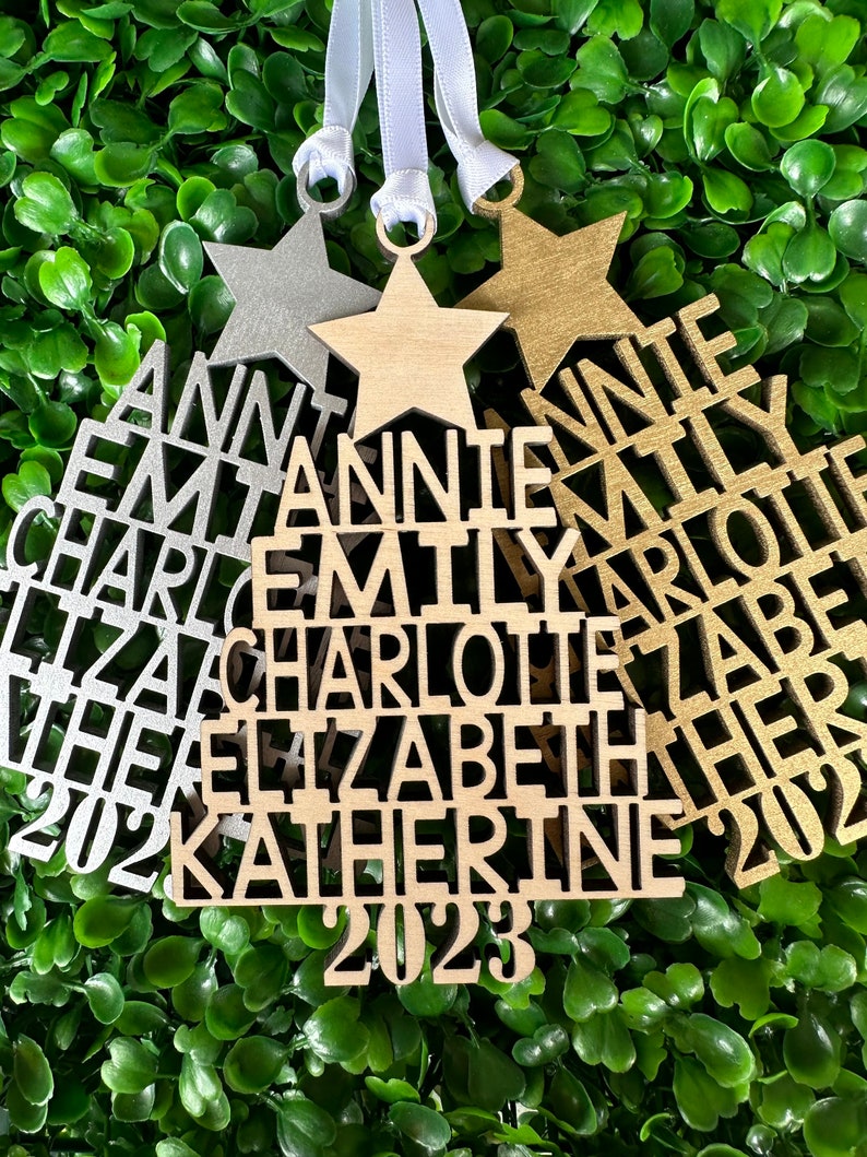 Family Christmas Ornament Christmas Tree Ornament with Family Names Christmas Tree Name Ornament 2024 Christmas in July Sale image 1