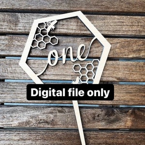 Digitaal bestand One Bee taarttopper - honingraat - Bumble Bee - eerste verjaardag topper - SVG - Bee themafeest - lentedecor