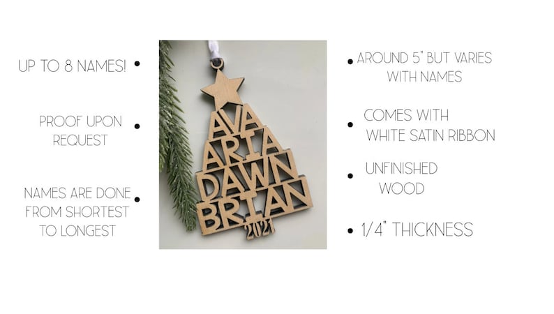 Family Christmas Ornament Christmas Tree Ornament with Family Names Christmas Tree Name Ornament 2024 Christmas in July Sale image 4