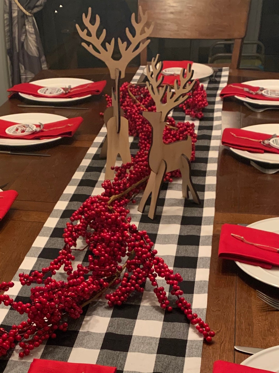 Reindeer Pair Christmas Decor Table Decor 3D Reindeer Wooden Rsutic Decor Etsy