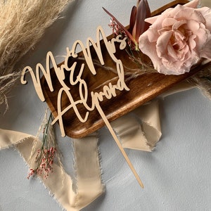 Mr and  Mrs Cake Topper - Custom Wedding Cake Topper - UNFINISHED Wedding Cake Topper - Personalized Cake Wedding Topper - Calligraphy