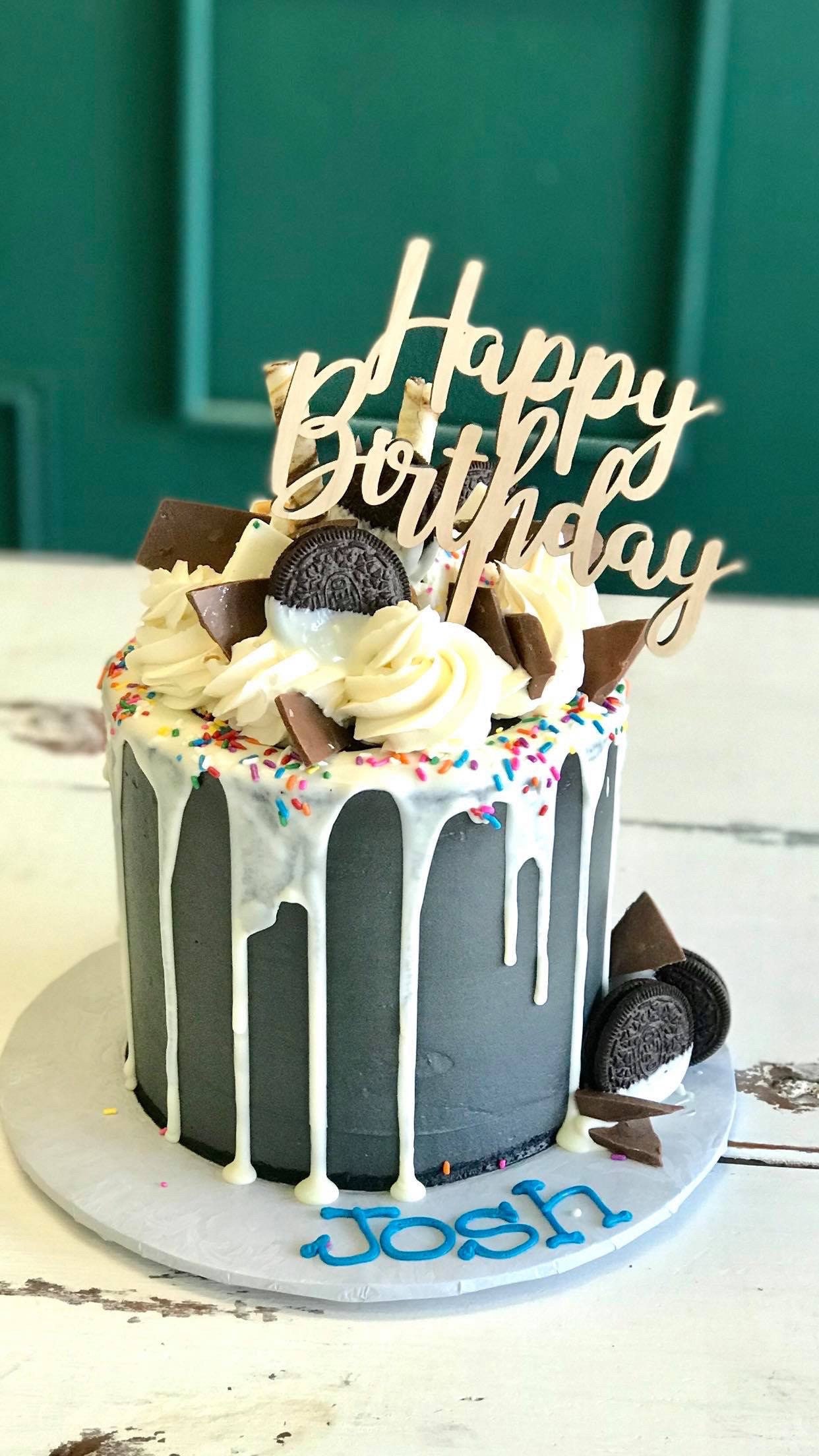 Notbadsys Wooden Happy Birthday Cake Topper - Pre-Assembled, Double-Sided, Simple Cake Decoration Plugin