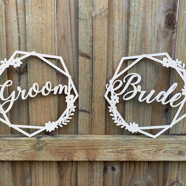 Bride and Groom Chair Signs - Sweetheart Table Signs - Hanging Chair Sign - Floral Wedding Sign - Sign for Back of Chair Bride and Groom