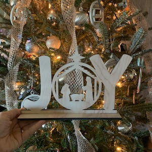 Wooden JOY Nativity Sign: Unfinished Christmas Decor