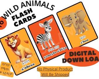 Learn Amharic, WILD ANIMALS Flash Cards with English translation and Amharic to English phonetics according to Google Audio sound translator