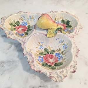 Lovely Vintage Italian Nove Rose Hand-Painted Pear Serving Dish