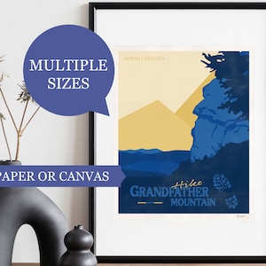 Boone Mountains Decor: Vintage Grandfather Mountain Print for Homes and Offices.
