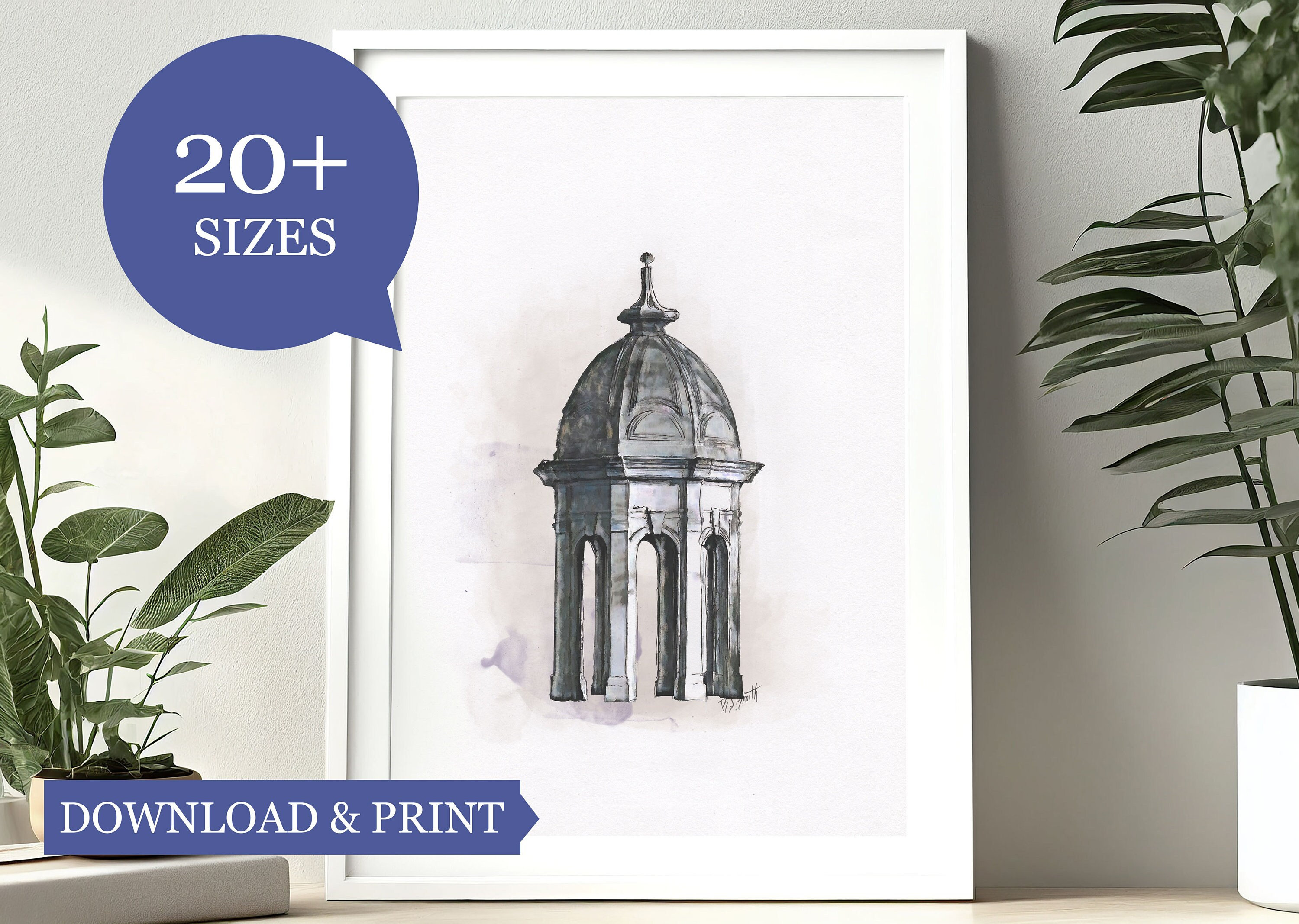 ECU Cupola Contemporary Watercolor Art Decor Etsy