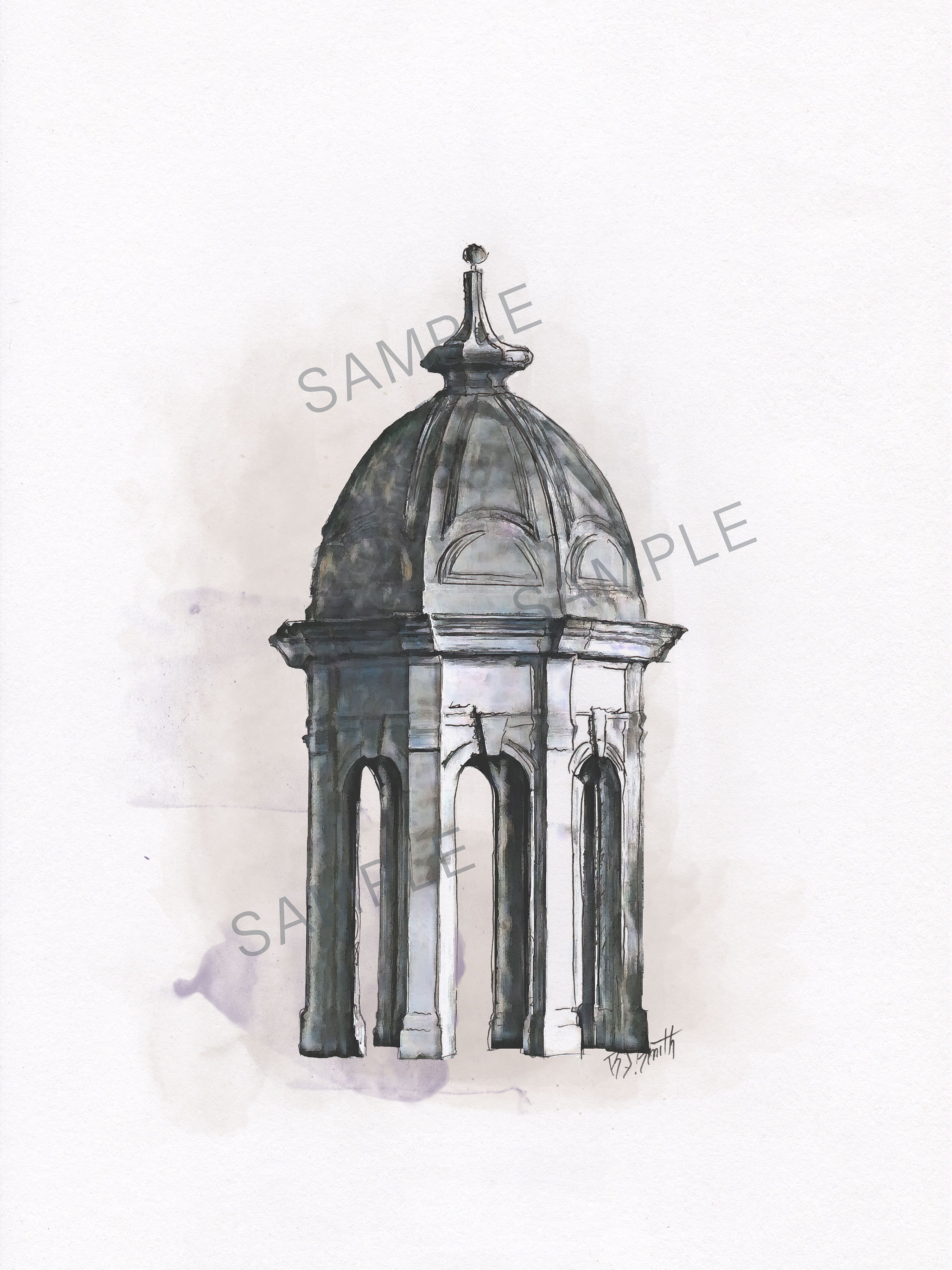 ECU Cupola Contemporary Watercolor Art Decor Etsy