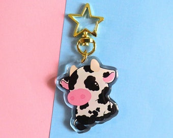 Vache de basse-cour - Porte-clés en acrylique, joli porte-clés avec fermoir étoile, esthétique animal pastel, cadeau animal, parfait pour les amateurs de ferme