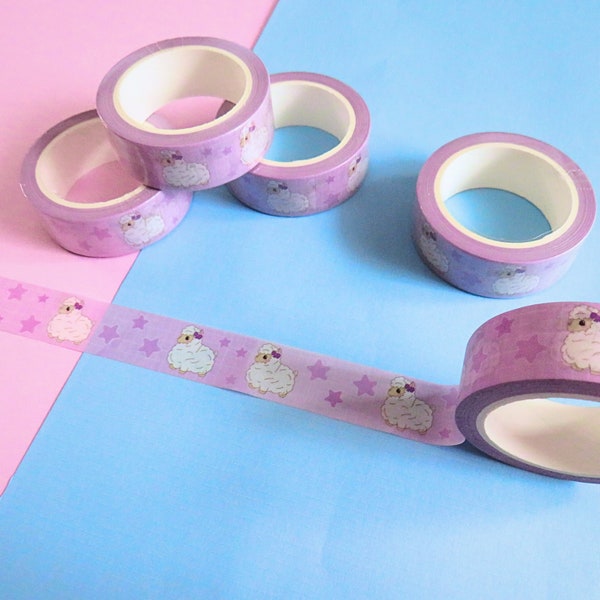 Lama Washi Tape 15mm x 10m, Kawaii Dekoband aus Papier perfekt für Journaling und Planer, dekoratives Klebeband für Bullet Journals, Buntes Klebeband