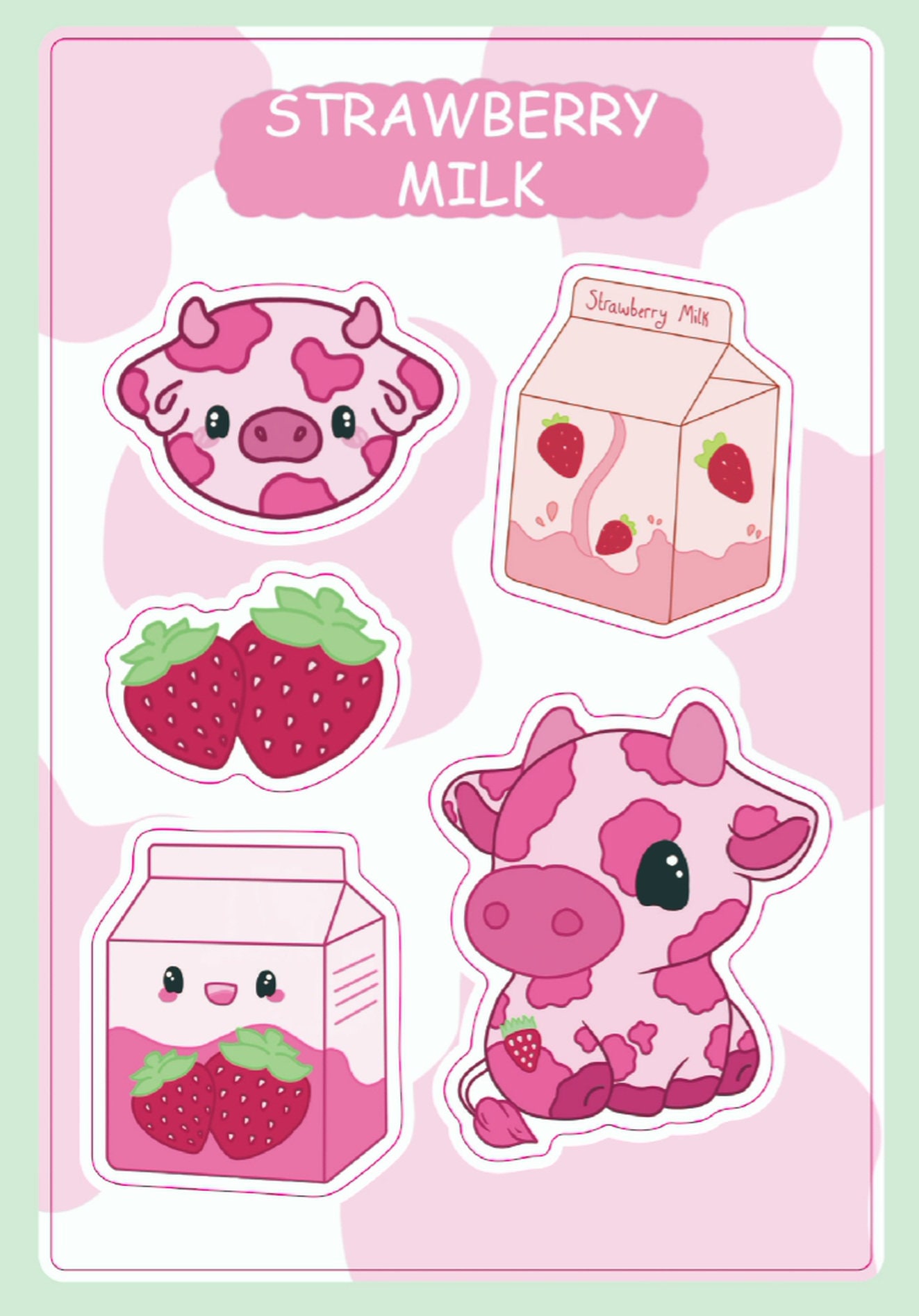 Strawberry Cow Matte Vinyl Sticker Stickers Cute Kawaii Decal Cut