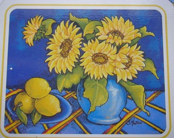 Vintage Six Coasters in Box JASON  Brand - ALLEGRO- , Sunflowers and Lemons