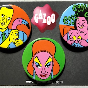 JOHN WATERS - Set of 3 Pin Badges (1.5&quot;/38mm) Divine, Pink Flamingos