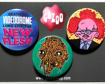 DAVID CRONENBERG - Set of 3 Pin Badges (1.5"/38mm) Videodrome / The Fly / Scanners