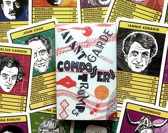 AVANT-GARDE COMPOSERS TRUMPs Card Game (inc. Stockhausen, Cage, Xenakis, Sun Ra, Glass, Moondog, Cardew, Zappa, Oram, Partch & Many More)