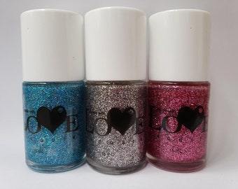 Glitter Nail Polish Set- Blue, Silver, and Pink