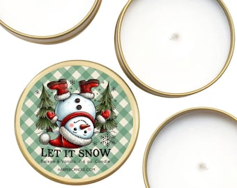 Personalized Christmas Favor Candles, Customized Gifts Christmas, Favors For Guests, Set of 10 Candle Favors, Gold Tin Candles