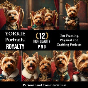 Royal Yorkie-huisdierportret, koninklijk huisdier, portret, AI digitale kunst, huisdierportret kunstontwerp