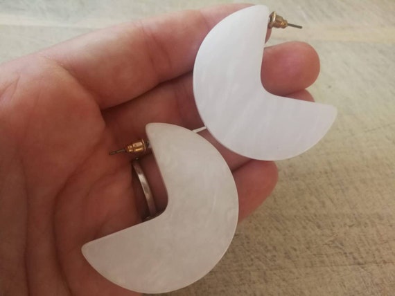 White Half moon Stud Earrings