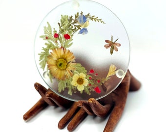 Clear Pressed Flower Botanical Glass Drink Coaster Set of 2