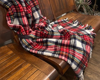 Vintage Wool Blend Plaid 2-in-1 Throw Blanket & Poncho