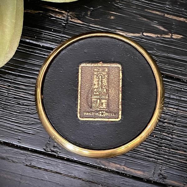 Vintage Pacific Bell Brass Pay Phone Commemorative Coaster & Paperweight