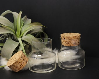 Vintage Glass + Cork Storage Jars 4" set of 2