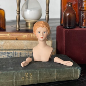 Vintage Porcelain Doll Head & Hands Set /  Half Doll Pin / DIY Pincushion Half Doll