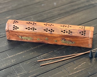 Sheesham Wood Incense Holder |  Agarbatti Stand Holder | Wooden Coffin Incense Holder | Spiritual Altar Box | Incense Burner