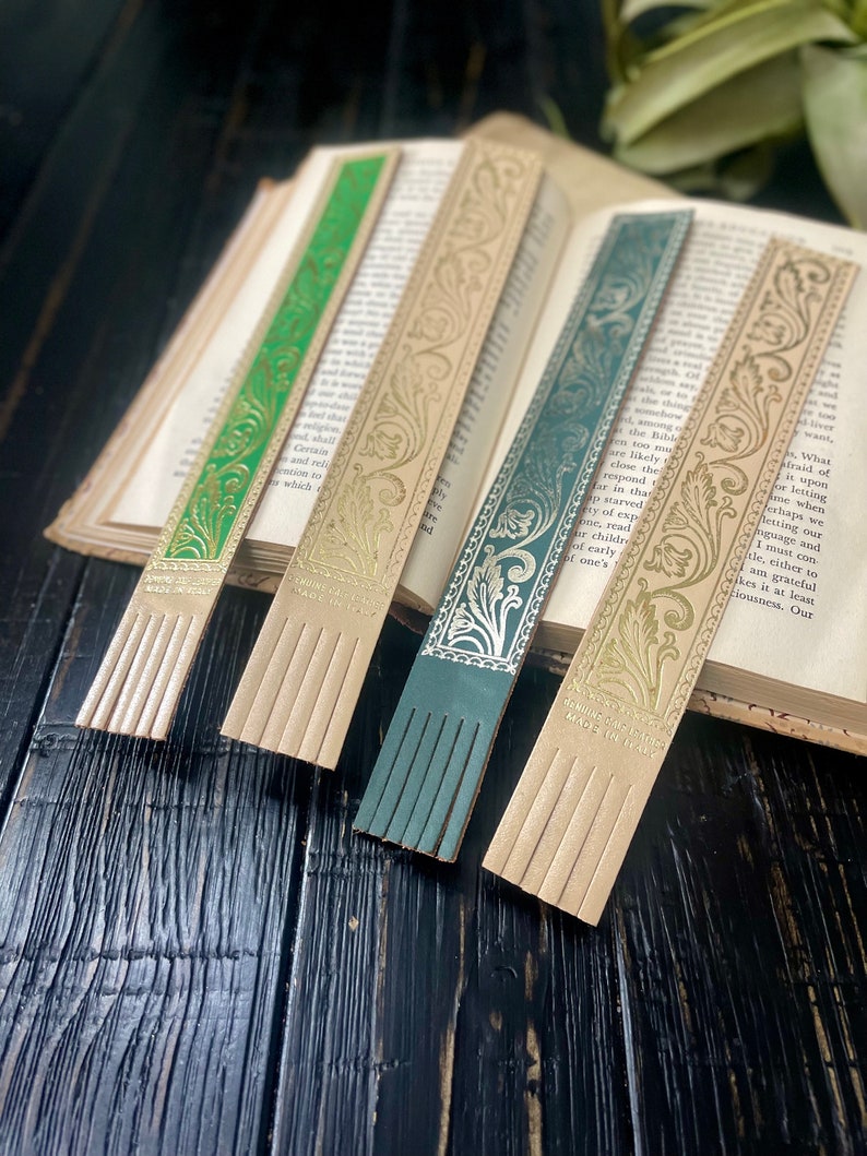 Italian Fringed Leather Bookmark Set of 4 image 2