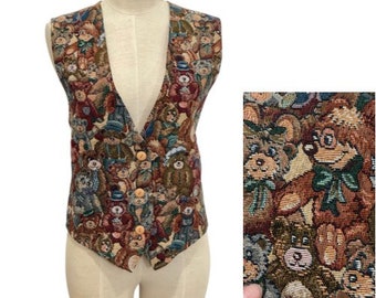 Teddy Bear Embroidered Vest by Facets by Mirrors "The Beary Best Vest" Size XL c.1980s
