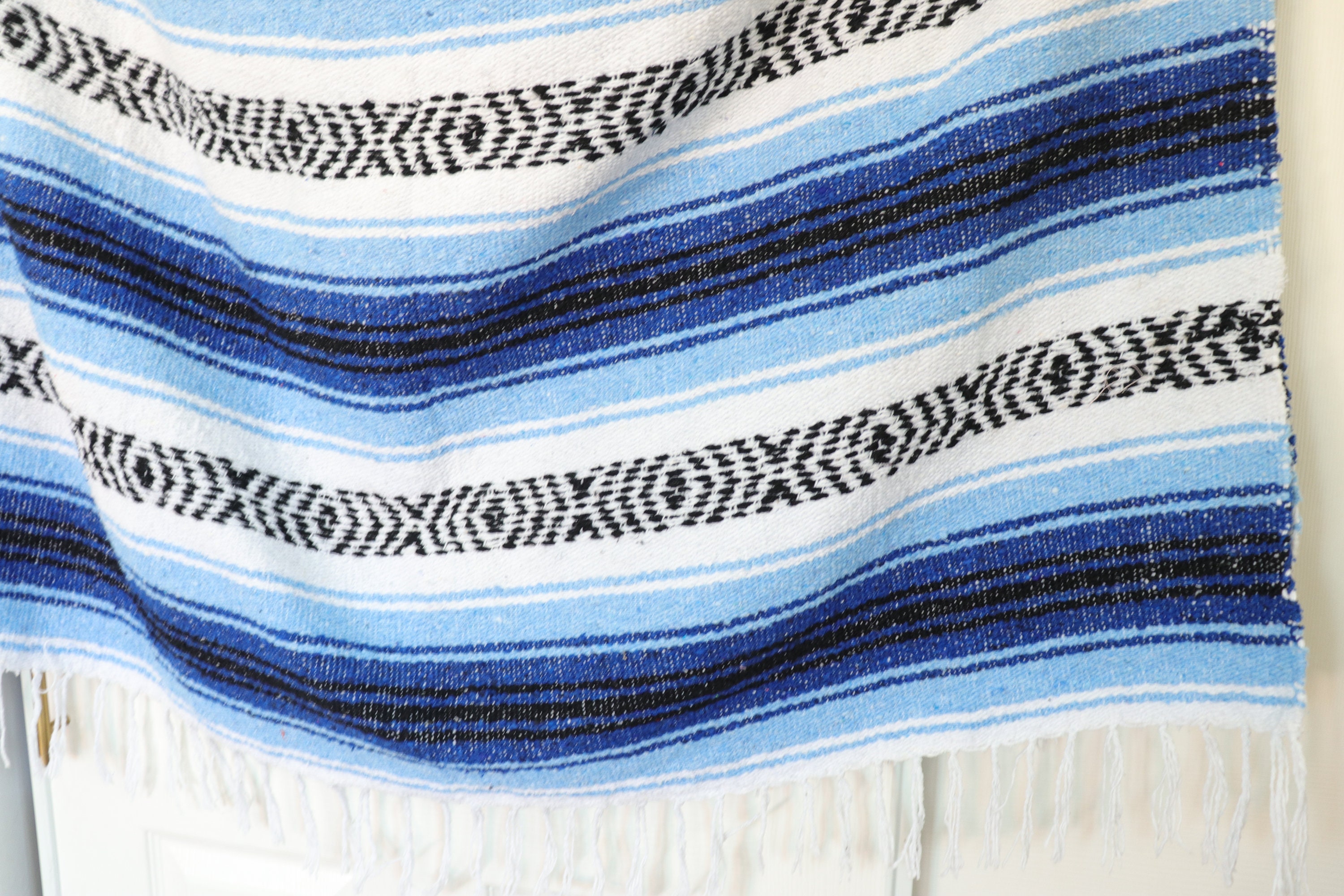 Authentic Blue & White Striped Serape Blanket / Mexican Etsy