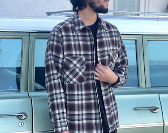 Vintage Pendleton Wool Board Shirt – Burgundy Navy Cream Plaid – Medium – Made in USA – Blue Label 70s 80s 90s