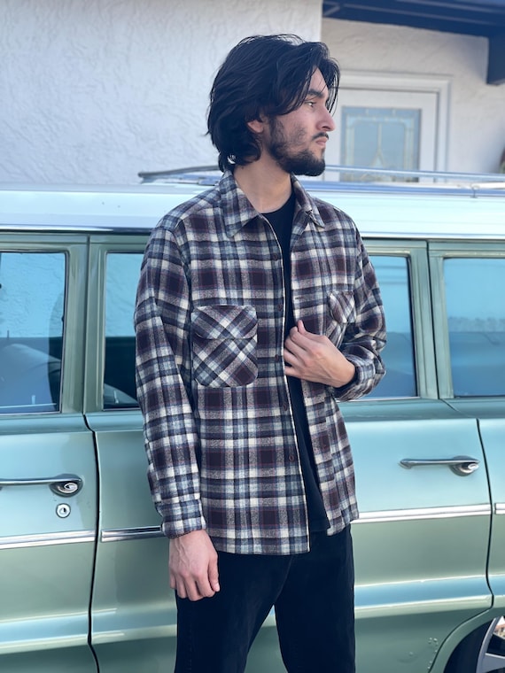 Vintage Pendleton Wool Board Shirt – Burgundy Navy Cream Plaid