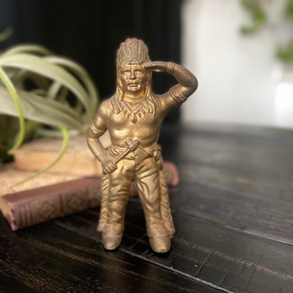 Vintage Cast Metal Native American Indian Chief Coin Bank