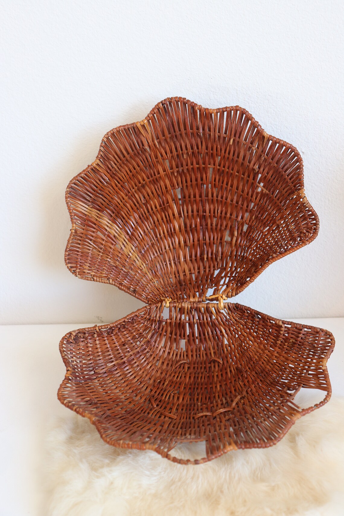 Wicker Rattan Clam Shell Basket Set of 3 Vintage Seashell Etsy