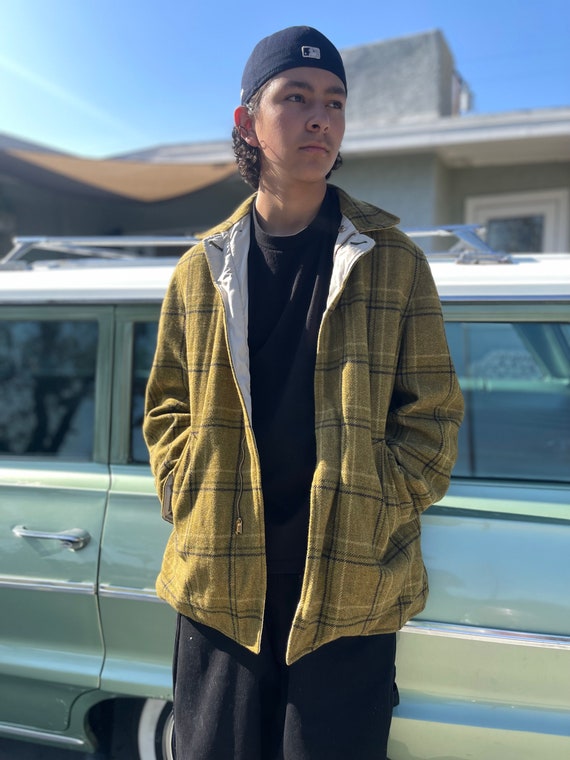 Vintage Pendleton Reversible Jacket Olive Plaid/K… - image 1