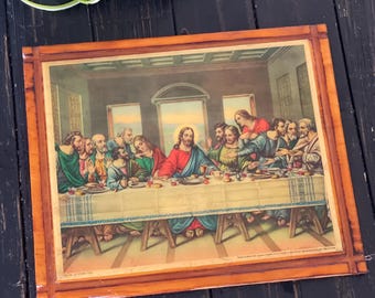 Leonardo Da Vinci The Last Supper Wood Wall Plaque / Last Supper Decoupage lithograph on Wood Wall Hanging Made In Mexico