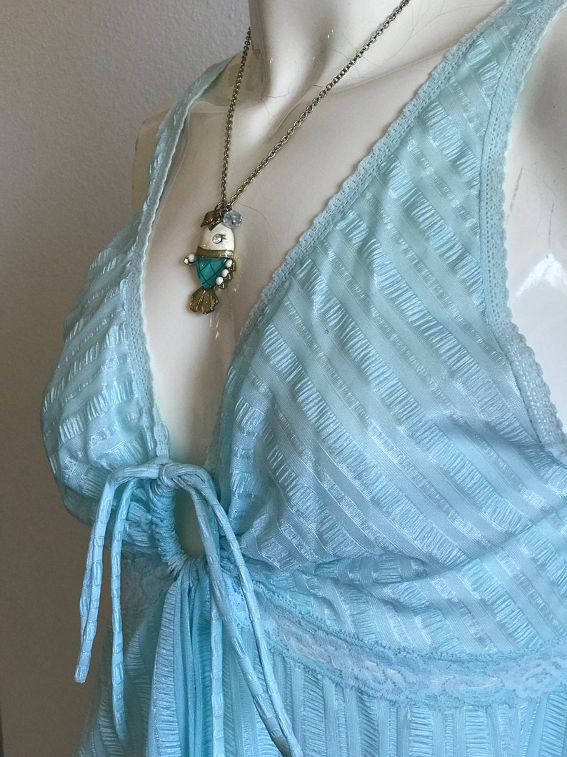 Blue Bliss Vintage Keyhole Nightgown Medium / Blue Empire Waist Nightgown / Silky Fly A Way Gown / Summer Lingerie / Lingerie Dress image 9