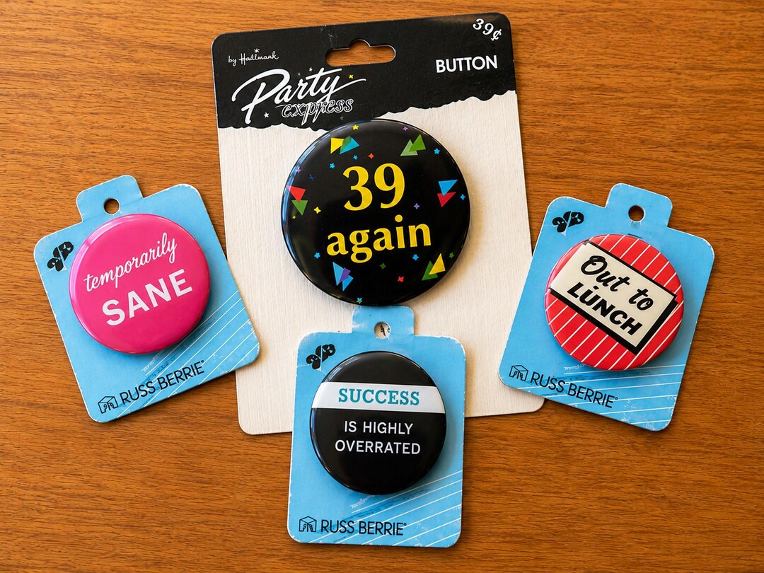 Vintage 80s Pinback Buttons Funny Retro Pins Choose Your Style Russ ...