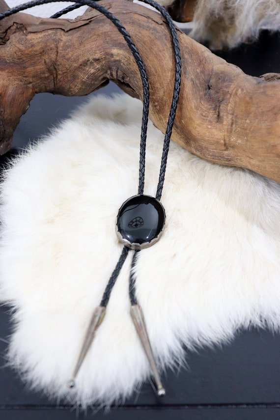 Onyx & Sterling Silver Bolo Tie / Black Onyx Bolo